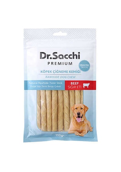 Dr.sacchi Premium Sığır Etli Doğal Sığır Derisi Burgu Çubuk Tahılsız Köpek Ödülü 5'' 15'li 110 Gr