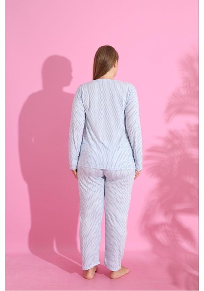 Eyfuze Kadın Büyük Beden Desenli Yakası Düğmeli Uzun Kollu Bambu Pijama Takımı Buz Mavisi Eyfuze Kadın Büyük Beden Desenli Yakası Düğmeli Uzun Kollu Bambu Pijama Takımı Buz Mavisi