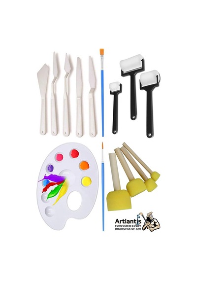 Palet Rulo Fırça Ponpon Resim Fırçası Ve Plastik Spatula 1 Paket Resim Hobi Sanat Etkinlik Resim Paleti