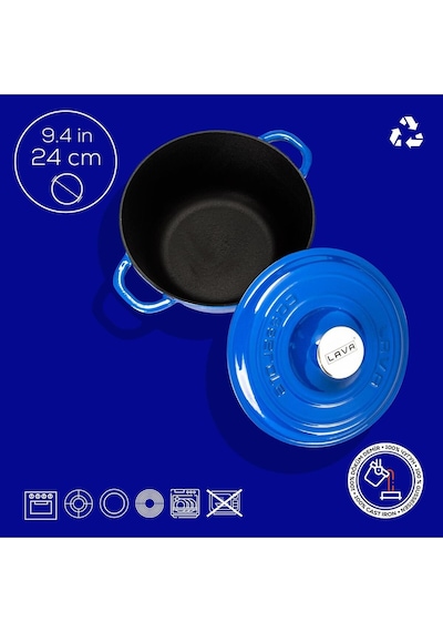 Lava Döküm Yuvarlak Tencere Döküm Demir Kapak New Heritage Serisi Çap(Ø)24cm.