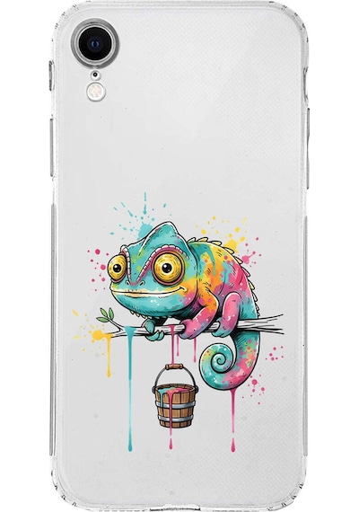 Apple Uyumlu iPhone Xr İle  Splash Bukalemun Tasarımlı Kamera Korumalı Şeffaf Silikon Kılıf 051c