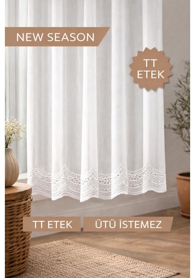 Ütü İstemez Etek 126 Model Tül Perde 1/2 Seyrek Pileli Modern Tasarım Özel Ölçü Ekru