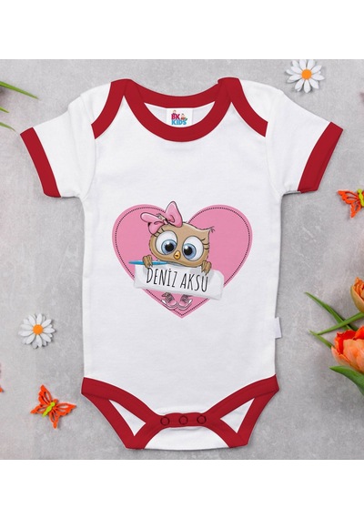 Bk Gift Bk Kids Kişiye Özel İsimli Kırmızı Bebek Body Zıbın-43 Çok Renkli