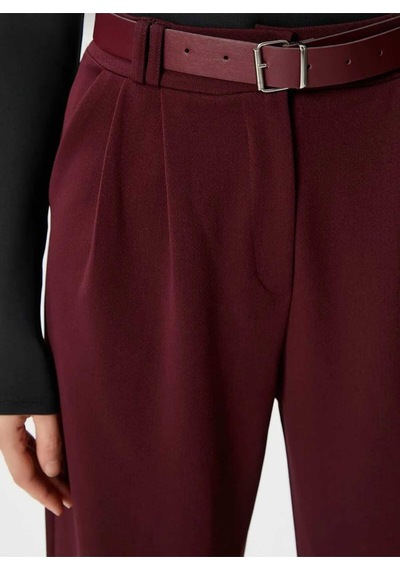 Nevege Butik Kadin Likrali Kemerli Rahat Kesim Palazzo Pantolon-bordo Bordo