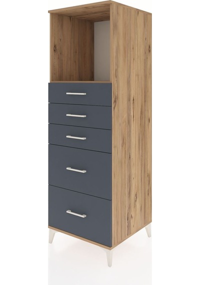 Kronos Dolap Tek Raflı 5 Çekmeceli 60x59x182 Çam-antrasit Atlas Çam