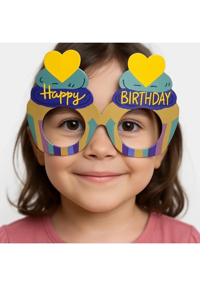 Cupcake Temalı Doğum Günü Renkli Karton Happy Birthday Gözlüğü 6 Adet Standart