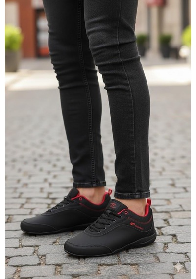 M.P 252 7332 Rahat Esnek Sneaker Erkek Ayakkabı Siyah - Kırmızı