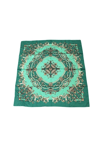 Tikitonki Zümrüt Yeşili Kare Kesim Çiçek Desenli Eşarp - 90x90 Yeşil Yeşil