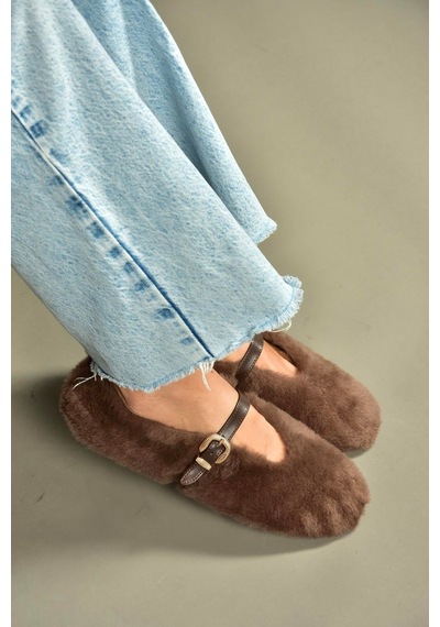 Fox Shoes V820105504 Kahverengi Peluş Günlük Düz Kadın Babet Kahverengi