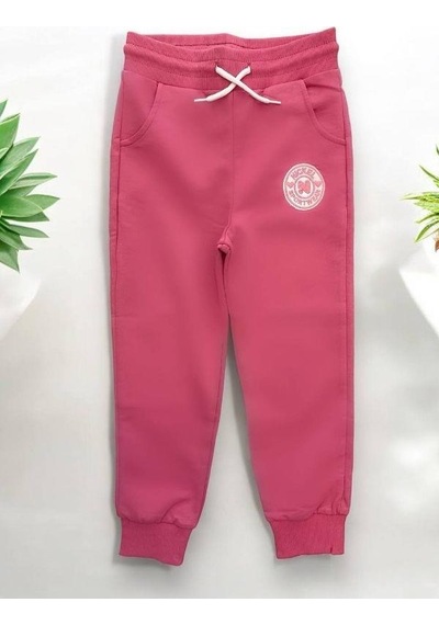 Kız Çocuk Beli Paçası Lastikli Pamuklu Eşofman Alt-14303 Pembe