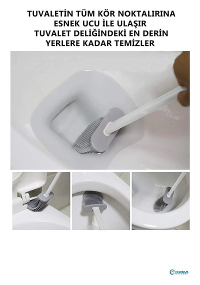 Mobgift Bükülebilir Silikon Tuvalet Banyo Fırçası Gri