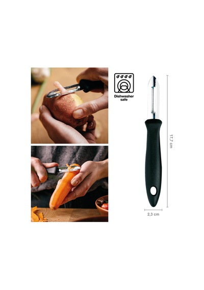 Meyve Ve Sebzeler İçin Paslanmaz Çelik Bıçaklı Soyucu, Plastik/paslanmaz Çelik, Bıçak Uzunluğu: 6 Cm, Essential, Siyah/gümüş, 1065585