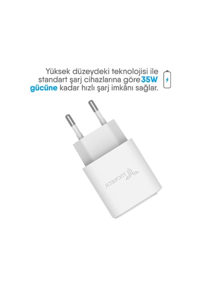 İphone 16 Pro / 16 Pro Max / 17 Pro / 17 Pro Max İle Uyumlu Pd Type-c 35w Hızlı Şarj Aleti, Beyaz
