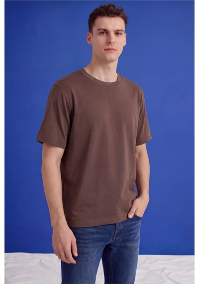 Freemen Erkek Oversize Tişört Nefes Alan Yumuşak Dokulu Terletmeyen Rahat Kalıp Basic-399 Kahverengi