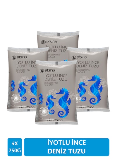 Efsina İyotlu İnce Deniz Tuzu 750 g x 4 Adet Toplam 3 kg Tuz