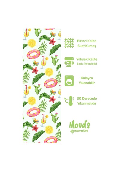 Yeşil Kaktüs Ve Limonata Desenli Baskılı Süet Runner Masa Örtüsü