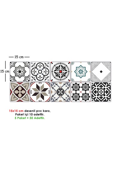 Kendinden Yapışkanlı Modern Solo Desenli Pvc Karo 15x15 Cm 5 Li Paket