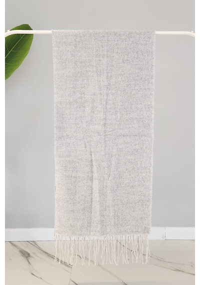 Püsküllü Buklet Atkı Şal 45x200 CM 1285 Gri