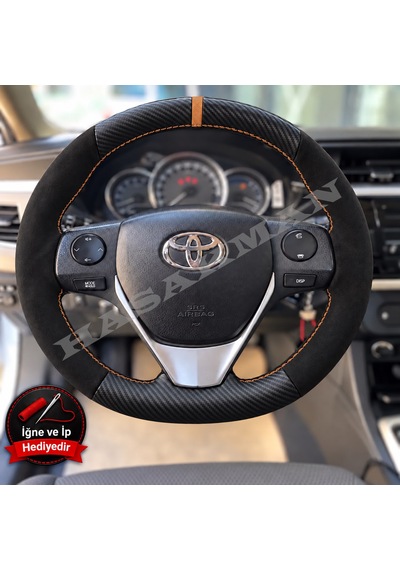 Toyota Avensis T270 Dikme Direksiyon Kılıfı Alcantara Süet Mat Karbon Taba Yüzük Ve Dikiş 2015-2018 Siyah