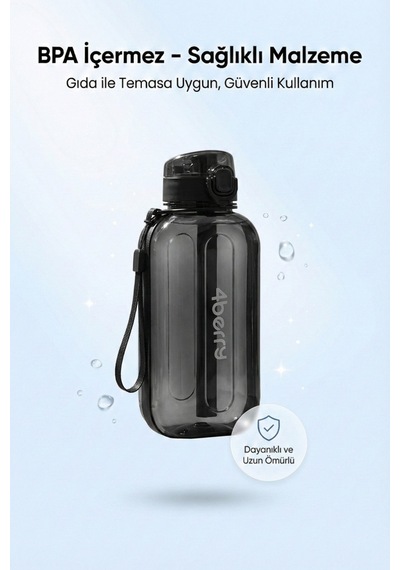 750 Ml Spor Matara Sızdırmaz Kapaklı, Tek Elle Kullanım, Askılı Taşınabilir Su Şişesi Siyah