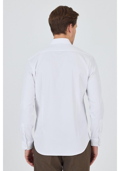 İmza Uzun Kol Düz Bez Ayağı Sert Yaka Cepsiz Pamuklu Classic Slim Fit Gömlek 1004250160 Beyaz