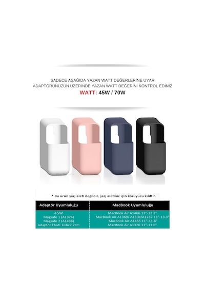 Macbook Şarj Aleti Kılıfı Silikon 45w A1374/a1436 Magsafe 1-2, 70w A2520 Usb-c Uyumlu Air 11/13.3 Ve Pro 14.2 Adaptör Koruyucu Siyah Belirtilmemiş