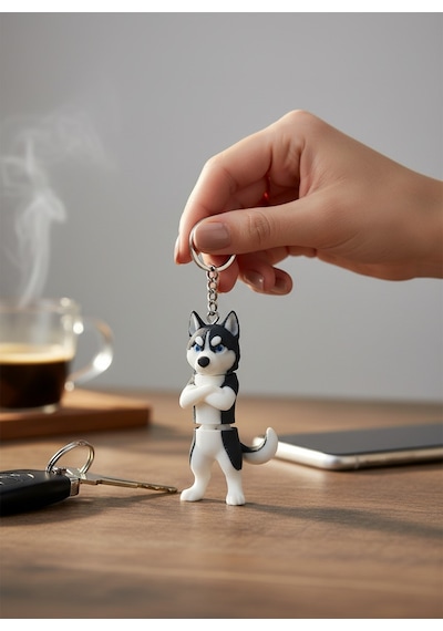 Husky Köpek Figürlü Hareketli Anahtarlık
