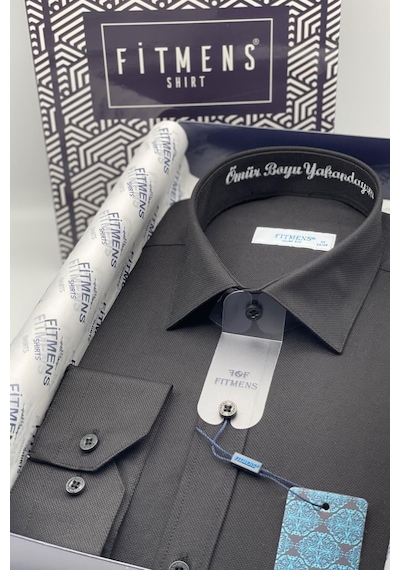 Slim Fit Uzun Kol Ömür Boyu Yakandayım Nakışlı Hediye Kutulu Erkek Gömlek Fs-001376 - Siyah-1785
