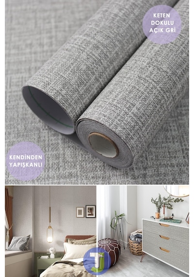 Technojet Kendinden Yapışkanlı Keten Görünümlü Mutfak Banyo Tezgah Duvar Dolap Masa Kaplama 60x500cm 001