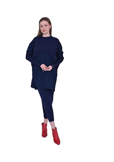 Invee İnvee Gömlek Triko Tunik Lacivert 6883