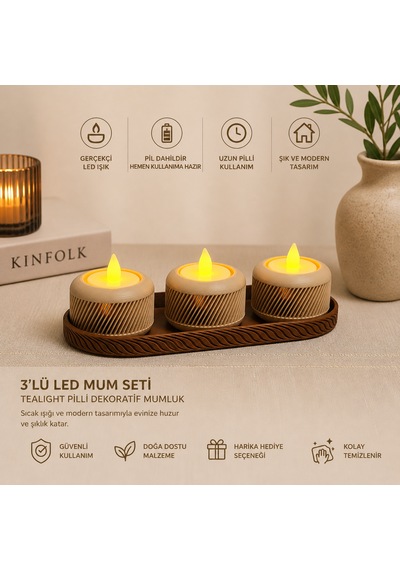 3 Lü Led Mum Seti Kahve