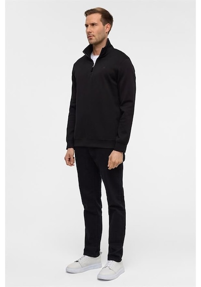 Süvari Siyah Regular Düz Yarım Balıkçı Yaka Sweatshirt Siyah