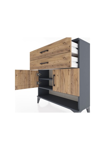 Arges Şifonyer 2 Raflı Tek Çekmeceli 2 Kapaklı 88x30x96 Antrasit-çam Antrasit