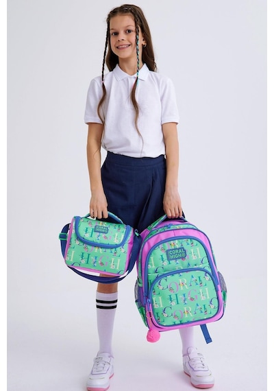 Coral High Kids Su Yeşili Açık Pembe Monogram Desenli 3'lü Okul Çanta Seti Set0114410