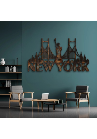 Paslı New York Silüeti - Metal Tablo - Dec0202 60 X 33 Cm Çok Renkli