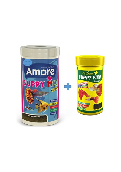 Amore Guppy 1000ml + Ahm Guppy Fish Ganulat 250ml Kutu