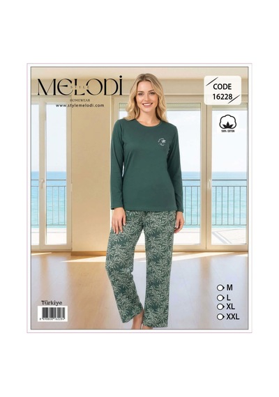 Melodi Kadın Standart Kalıp %100 Pamuk Bisiklet Yaka Uzun Kollu Baharlık Pijama Takımı 16228 - 1 Adet Petrol Melodi Kadın Standart Kalıp %100 Pamuk Bisiklet Yaka Uzun Kollu Baharlık Pijama Takımı 16228 - 1 Adet Petrol