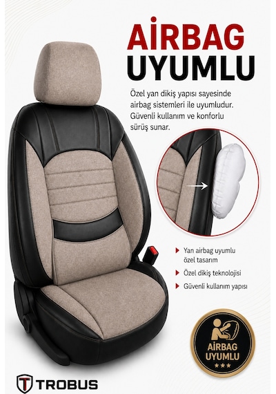 Fiat Tipo 1990-2000 Uyumlu Levante Serisi Bej Siyah Oto Koltuk Kılıfı