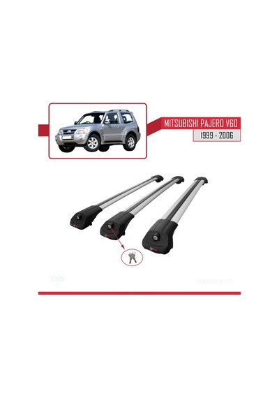 Mitsubishi Pajero V60 3 Kapı 1999-2006 Arası İle Uyumlu Ace-1 Ara Atkı Tavan Barı Gri 3 Adet Bar