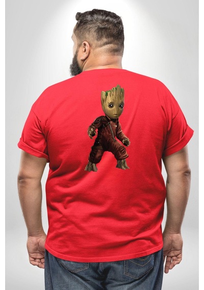 Angemiel Bebek Groot Guardians Galaxy Büyük Beden Kırmızı Tişört Kadın Erkek Ünisex Sırt Baskılı Kırmızı