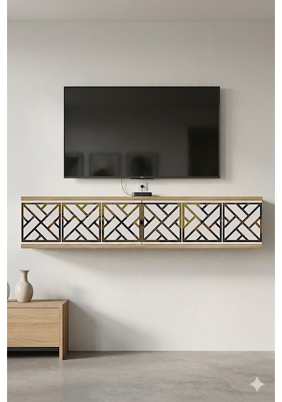Tda1238dbg Arex Duvara Montaj Tv Sehpası Safirmeşe-beyaz-gold 120cm
