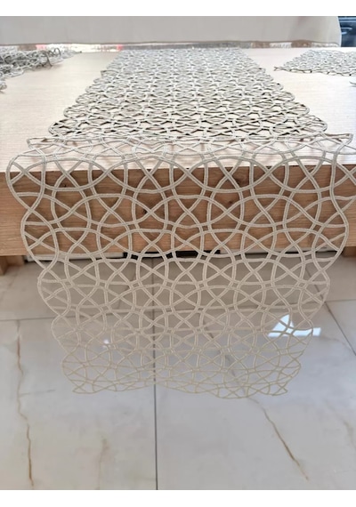 Salon Takımı Angles Çeyizlik Krem Runner Set 5 Parça İşlemeli Ranır Masa Sehpa Konsol Örtüsü Çok Renkli