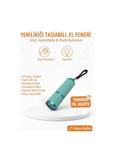 Mini Led El Feneri Anahtarlık Taşınabilir, Güçlü Işık, Kamp & Acil Durum Feneri Mavi