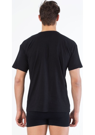 Siyah İnci Pamuklu V Yaka Kısa Kol T-shirt Siyah