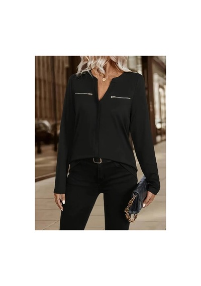 Butik İstanbul Kadın Uzun Kollu V Hakim Yaka Fermuar Detaylı Viskon Bluz Siyah Butik İstanbul Kadın Uzun Kollu V Hakim Yaka Fermuar Detaylı Viskon Bluz Siyah