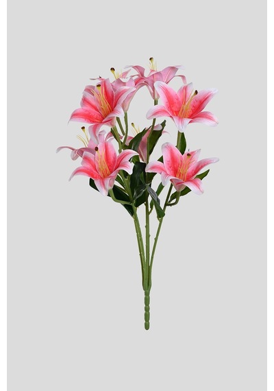 Fuşya Yapay Lilyum Çiçeği 9 Dallı Premium Canlı Islak Dokulu 55 Cm