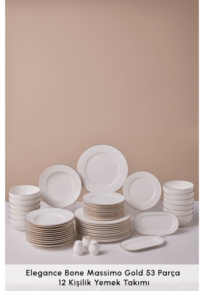 Karaca  Elegance Bone Massimo 53 Parça 12 Kişilik Yemek Takımı Gold