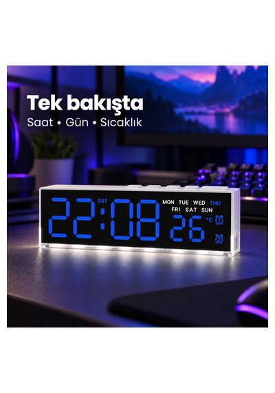 Akıllı Led Dijital Masa Saati Lacivert Renk