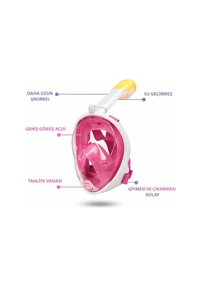 Omniax Tam Yüz Dalış Maskesi Slikon Şnorkel Full Face - Pembe - L/xl Çok Renkli