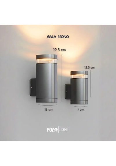 FoneLight Gala Mono Camlı 12,5 cm Tek Yönlü LED Duvar Apliği Antrasit Alüminyum IP65 Bahçe Cephe Dış Mekan Aydınlatması 7W 3000K